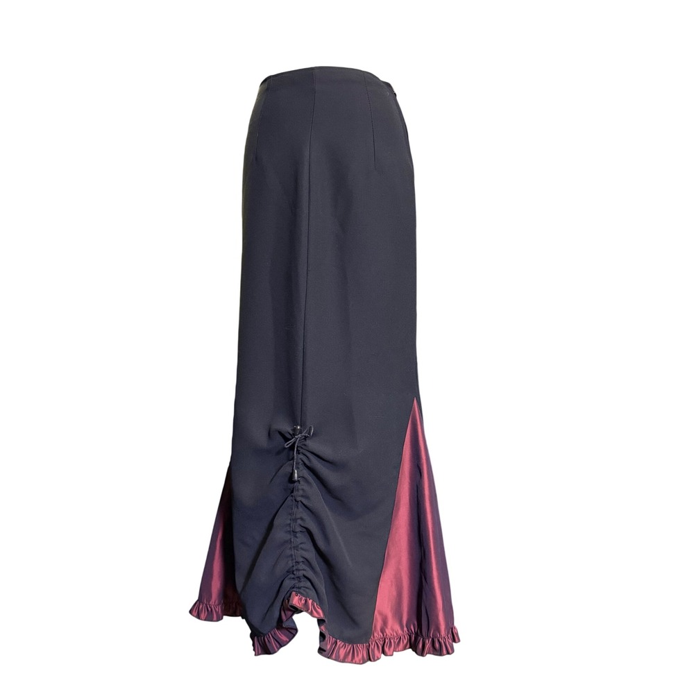 Vintage Maxi Skirt Womens 28 Black Burgundy Ruffle Tiered Mermaid Whimsigoth